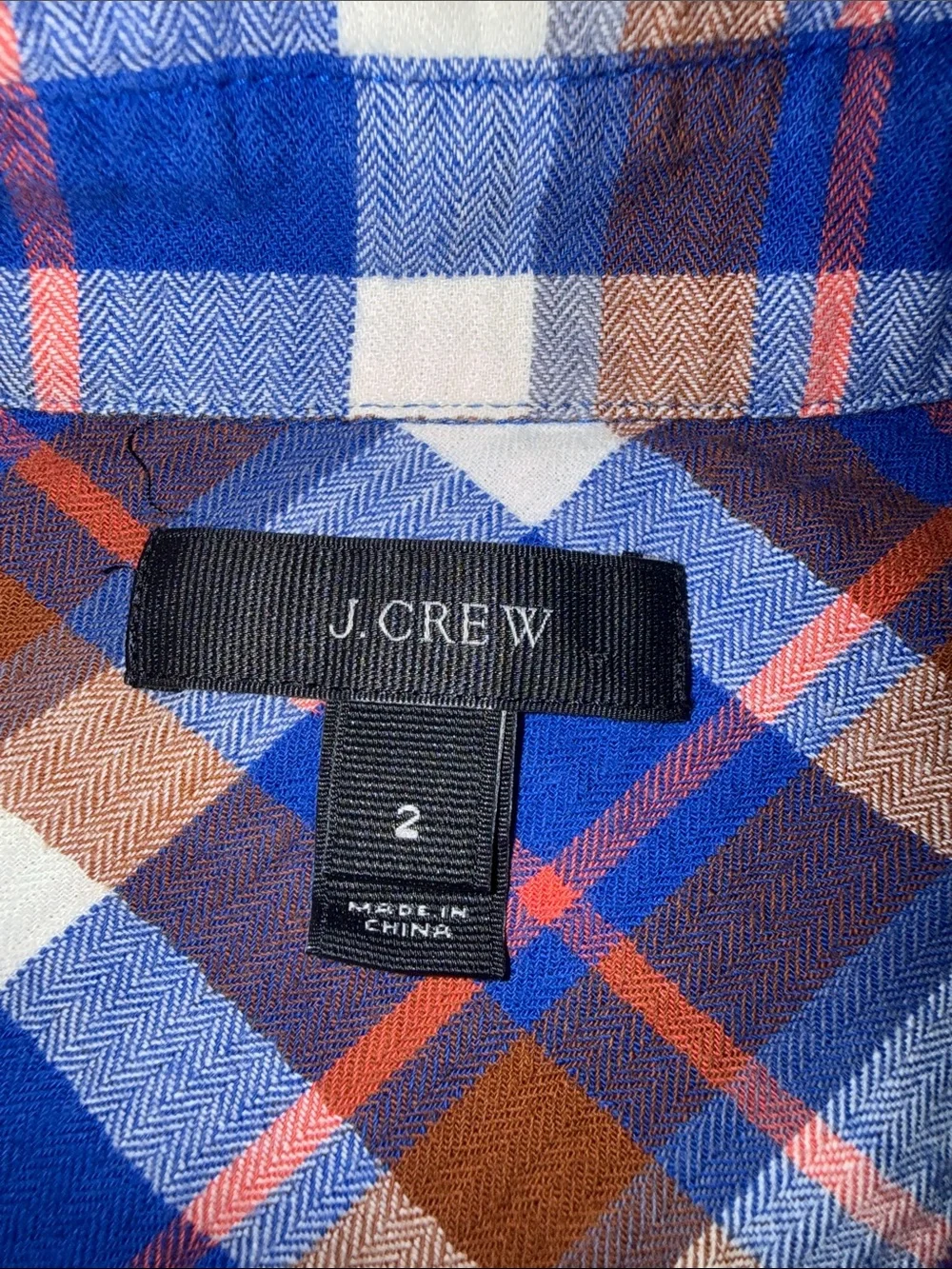 J. Crew Blue, Brown & White Plaid Button-Down Shirt - size 2. G